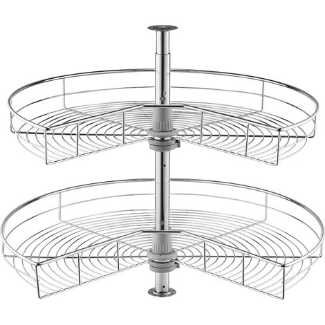 VEVOR Organizer Angolare Cromato 710 mm Forma di Rene, Sngolo Cieco Girevole 360° per Mobiletto Cucina, Ripiano Stoccaggio Regolabile Altezza 2 Livelli, Ripiano in Acciaio Carbonio per Angolo Mobile
