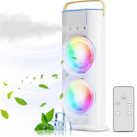 Climatiseur portable,rafraîchisseur d'air,ventilateur de bureau,3 vitesses réglables,rechargeable à l'eau,éclairage 7 couleurs,17,5 x 9,4 x 38,6 cm (1/5)