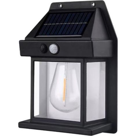 Applique solaire d'extérieur – Lampe d'intérieur/extérieur pour terrasse – Éclairage solaire de jardin – Lampe solaire – 11 × 16 × 5 cm – Métal – Noir – Lumière chaude (1/5)
