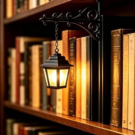 Fermalibri con lampada - Lanterna in miniatura per libreria - Lampada d'atmosfera decorativa tra i libri - Adatta per libreria, angolo lettura e scrivania - Nera (1/5)