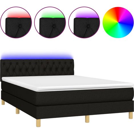 Lit double  Lit adulte  Sommier à lattes de lit avec matelas LED Noir 140x190 cm Tissu