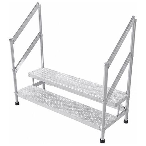 Montagetritt  aus Aluminium - 2 Stufen - Breite 1.50m - Handlauf beidseitig - MP2-150-2GC (1/5)