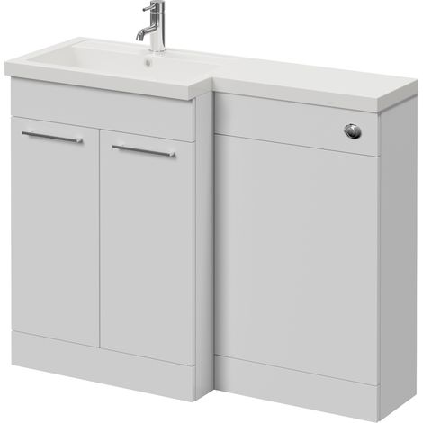 Napoli 390 Gloss White 1100mm 2 Door Vanity Unit Toilet Suite with Square Left Hand Lucia Basin - 1100mm - Chrome 160mm HandleWithout Kingston Toilet Pan