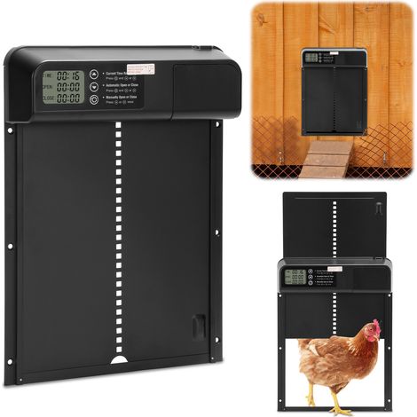 TolleTour Automatische Hühnerklappe mit Timer, LCD Display & Einklemmschutz, Batteriebetrieb 3×AA, Manuelle Steuerung, Schwarz (1/5)