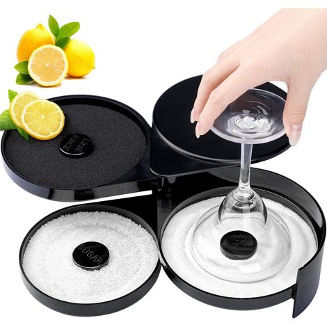 Margarita Salt Rimmer Set, 1 Paquet de Bordure en Verre à 3 Niveaux Boîte à sucre et à sel en plastique noir avec éponge pour outil de barman à cocktail (1/5)