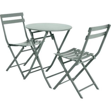 Pack Muebles Exterior Plegables Greensboro Mesa Redonda + 2 Sillas Jardín Terraza Estilo Contemporáneo Color Verde Oliva (1/5)