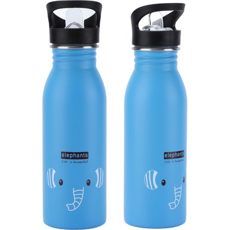 Amerikanische Kinder-Trinkflasche aus Edelstahl 304, blauer Elefanten-Sportbecher mit Strohhalm, einwandiger Isolierbecher mit Ausgießer, wiederverwendbare Trinkflasche (1/5)