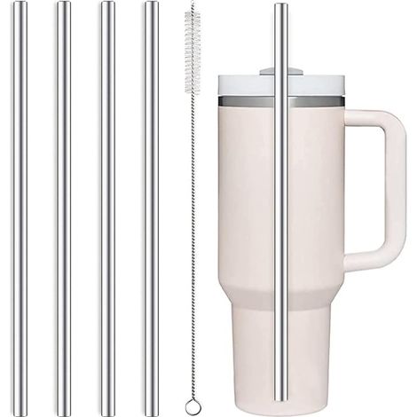 Edelstahl Strohhalme 31 cm Lange Strohhalme, 4 Stück Strohhalme Wiederverwendbar Mit 1 Reinigungsbürsten, Edelstahl Trinkhalme für Trinkflaschen (1/5)