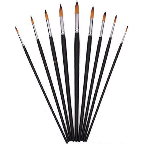 9-teiliges Set runder Holzpinsel für Künstler, geeignet für Öl- und Acrylfarben (Schwarz) (1/3)