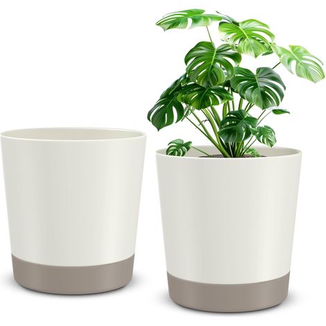 Vasi Plastica Fori Drenaggio Set 2 Grigio-Bianchi 20cm (1/5)
