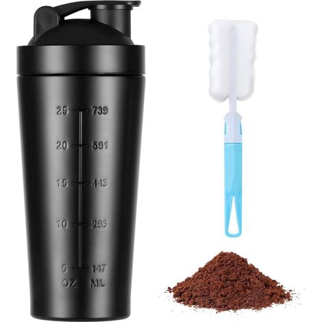 Protein Shaker Edelstahl 900ml mit Skala, Leak Proof BPA Free (1/5)
