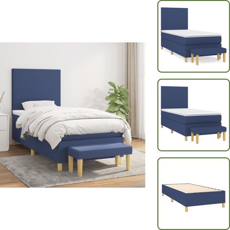 The Living Store Giroletto a Molle con Materasso Blu 90x200 cm inTessuto - Materasso a molle
