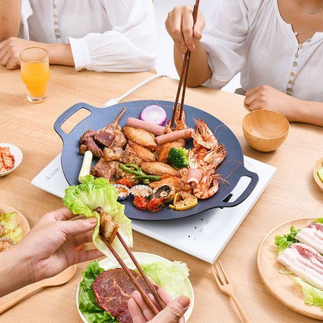 Griglia, padella da campeggio, pentole da campeggio, griglia in pietra Maifan, padella teppanyaki rotonda da 38 cm per barbecue