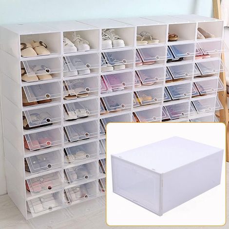 24 Stück Schuhkarton stapelbar faltbar Kunststoff klar Lagerung Box mit Deckel für Männer/Frauen, 33 x 23 x 14 cm (1/5)