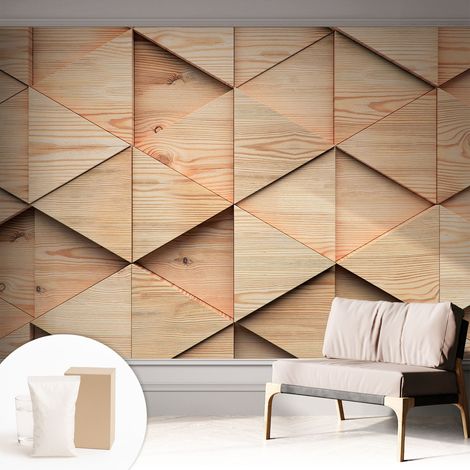 Papier peint intissé mural classique avec imprimé motifs décoratifs design élégant non‑tissé Mosaïque en bois 312x219 cm (1/5)