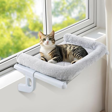 Hamac pour Chat Fenetre Panier Suspendu Chats au Lit Radiateur Etagere Transat Cat Robuste Facile à Monter et à déplacer Pas de Ventouse Balcon Jusqu'à 18kg 63 38cm(Gris,L) (1/5)