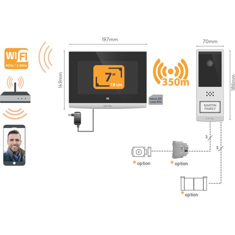 Extel – Visiophone connecté sans fil 350m – Application smartphone – Installation rapide – Éco-conçu avec plastique recyclé — vue 2