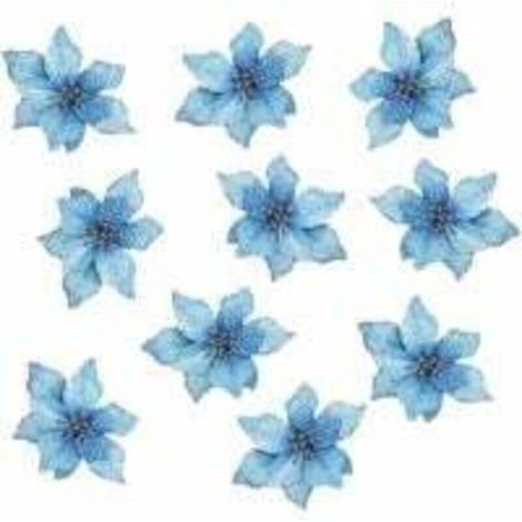 Fleurs artificielles de Noël, fleurs de mariage, fleurs de Noël, décorations scintillantes pour sapin de Noël (10 pièces) (Bleu)