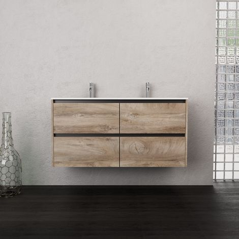 Inda - Mobile bagno L.120 con doppio lavabo opaco / Rovere