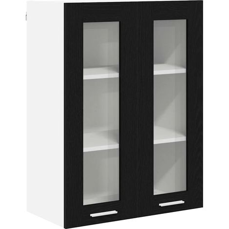 Armario moderno de pared de 60 x 31 x 80 cm gran capacidad de almacenamiento diseño contemporáneo en madera de roble negro. 020053354 (1/5)