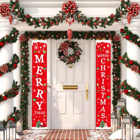 Ruban de Noël pour la maison, panneau de porche de Noël, décoration intérieure ou extérieure, à suspendre au mur, à une porte, décoration de Noël ou de fête (1/5)