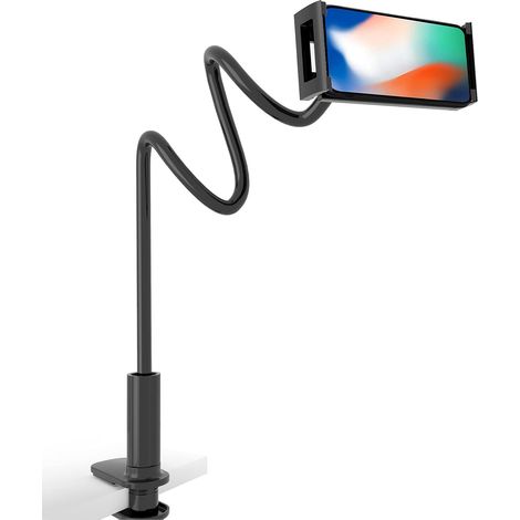 Porte-téléphone portable à col d'oie universel Pince flexible 110cm Long Noir