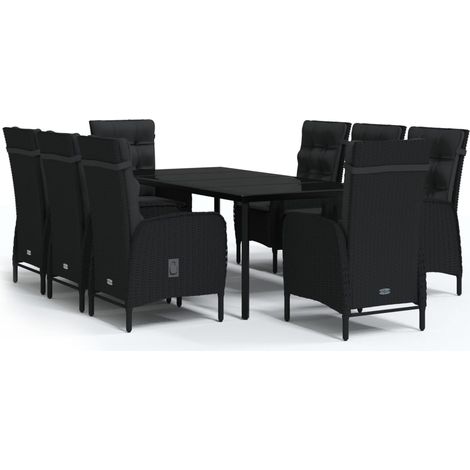 Maison Exclusive - 9-tlg. Garten-Essgruppe mit Kissen Schwarz (1/5)