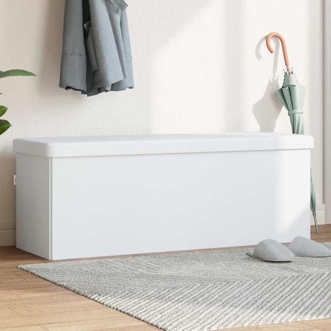 Banc coffre de rangement pliable en PVC blanc avec assise rembourrée 110 x 38 x 38 cm - PANGIVO (1/5)
