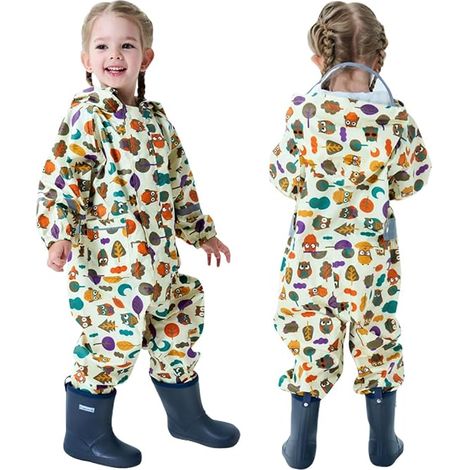 Enfants Imperméable Filles Garçons Combinaison de Pluie Poncho bébé Légère Vetement de Pluie Réutilisable à Capuche Imprimé Manteau Pluie Veste de pluie 1-3 ans (1/5)