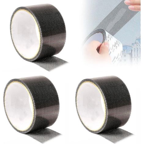 Lot de 3 bandes adhésives de réparation pour moustiquaires (2 m x 50 mm), noires. (1/5)