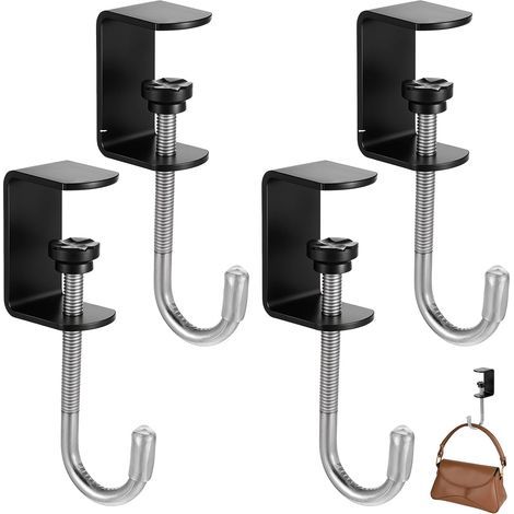 Ganchos de sujeción bajo el escritorio, soporte para colgar bolsas de oficina, gancho de metal ajustable, pinza para auriculares, organizador de bolsos de mano, clip de suspensión para reducir el deso (1/5)