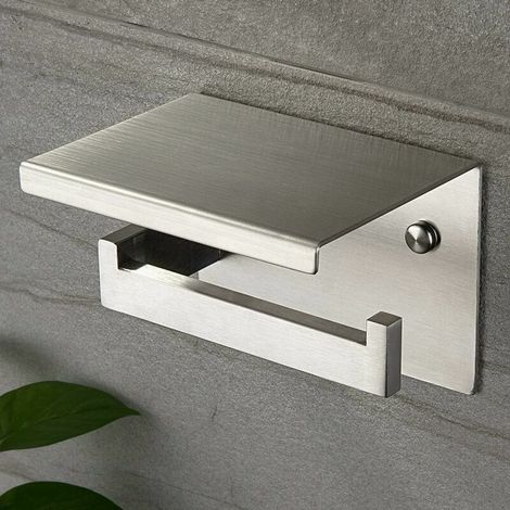 royaluxe - Porte Papier Toilettes avec Etagère, Support Papier Toilette Acier Inoxydable Auto-adhésif ou Installation Murale (1/4)