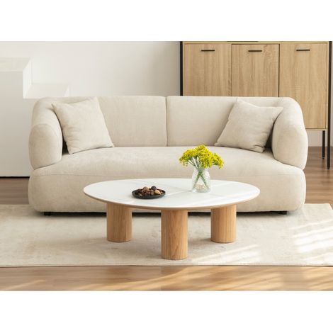 Table basse Dona - Bois naturel avec plateau en céramique finition marbre blanc 110 cm - Homeluxury (1/5)