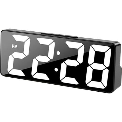 Digitaler Wecker mit LED-Spiegelanzeige, 12/24-Stunden-Format, Datum, Temperatur, Zyklus, Schlummerfunktion, geräuschloser Tischwecker (schwarz) (1/5)