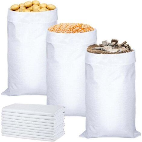20 White Woven Bags 60 x 105 cm Polypropylene Bag, 50kg Rubble Bag Large Reusable Waste Bag for Cereals, Animal Feed, Construction Gravel and Dead Leaves, renovation (1/4)