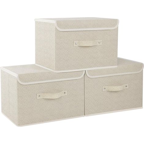 3 Boîte de Rangement Pliable avec Couvercle et Poignées, Tissu Non Tissé pour Vêtements et Livres, 38x25x25cm (1/5)