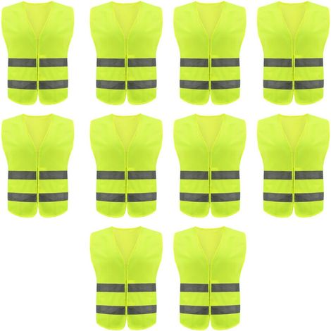 Lot de 10 gilets de sécurité haute visibilité pour travail routier, garde de sécurité - Gilet de construction avec 2 bandes réfléchissantes, résistant et confortable pour un usage professionnel ou loi (1/5)