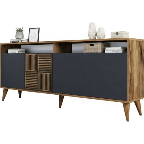 Dmora - Consolle Jole, Credenza da soggiorno, Armadio basso per TV, Base parete attrezzata, 180x35 h79 cm, Noce e Antracite