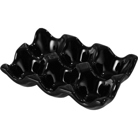 1 Plateau à œufs, céramique noire, 6 compartiments, anti-roulement, rangement réfrigérateur, cuisine (1/5)