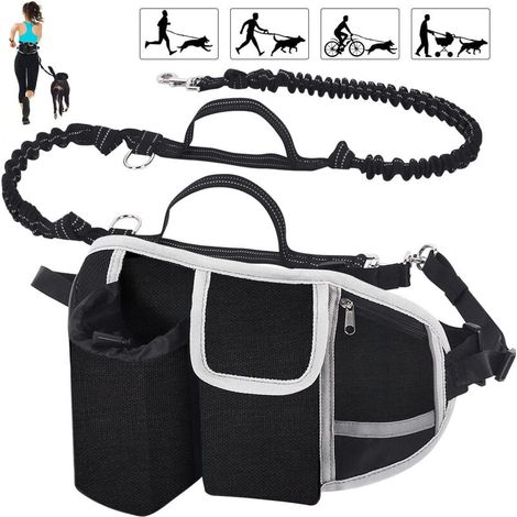 Correa para perros manos libres, amortiguación de impactos, costuras reflectantes, ideal para correr, trotar y caminar, color negro. (1/4)
