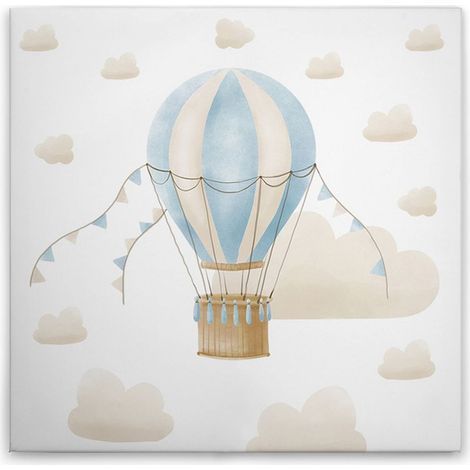 Leinwandbild Heißluftballon mit Wolken Blau Beige M1-No.50580 - Kunstdruck auf Leinwand in Beige Blau - Wandbild 30 x 30 cm (1/5)