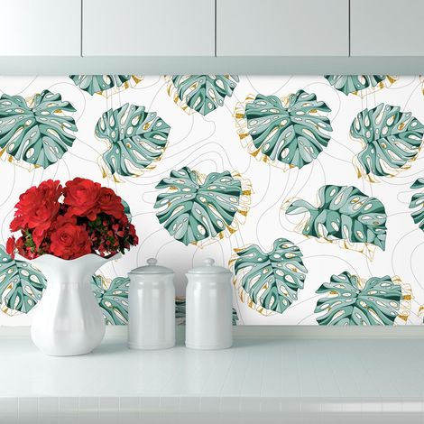Crédence Adhésive Monstera Gold 300 x 40 cm (1/4)