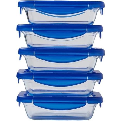 5er Set Lunch Box - PYREX - Cook & Go - Glas - Rechteckig - Luftdichter Deckel - 0,8 L