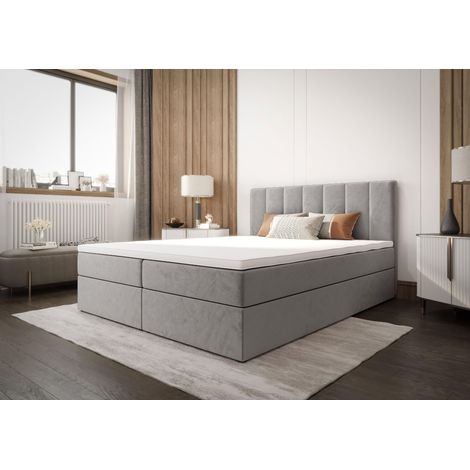 Lit Boxspring Adalle Iii - Gris - 180x200 Cm - Lit Avec Rangement - Design Élégant - Matelas À Ressorts Bonnell (1/5)