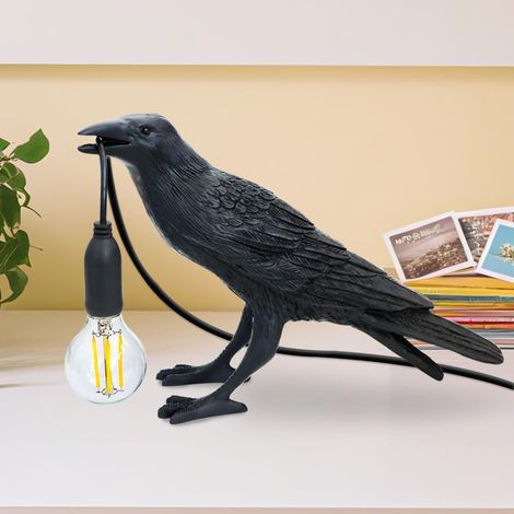 Lampe de Chevet en Résine Forme Corbeau, Veilleuse Décorative Créative avec Prise Européenne E14, Lampes de Table pour Chambre Salon, Cadeau Original pour Amateur d’Oiseaux (1/5)