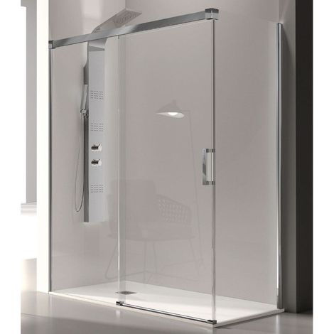 Frontal de ducha + Puerta Corredera 120  cm GLASÉ perfil Cromado Sin pared lateral