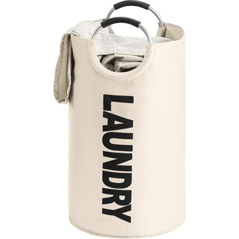 Panier à linge - anse en aluminium souple - polyester - 90 litres - 38x79 cm - beige (1/5)