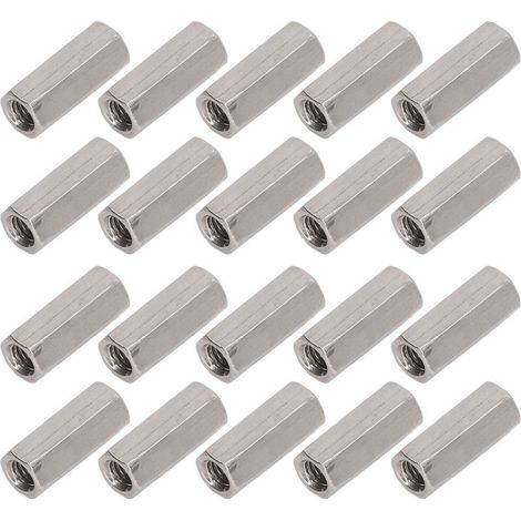 Écrou d'accouplement hexagonal en acier inoxydable 304, 20 pièces, filetage femelle antirouille, connecteur M5 argent (1/5)