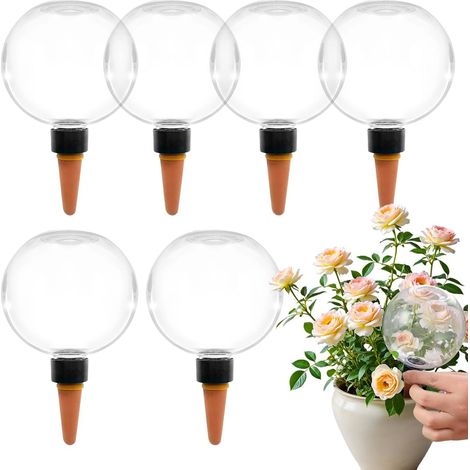 Boule Arrosage - Lot de 6 - Plastique et Céramique - 500 ml - Automatique - Intérieur et Extérieur (1/5)