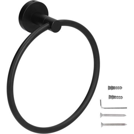 Anneau Porte-serviettes - Acier Inoxydable 304 - Noir Mat - Pour Salle De Bain - Diamètre 160 Mm - Charge Max 5 Kg - Fixation Murale Par Percement (1/5)